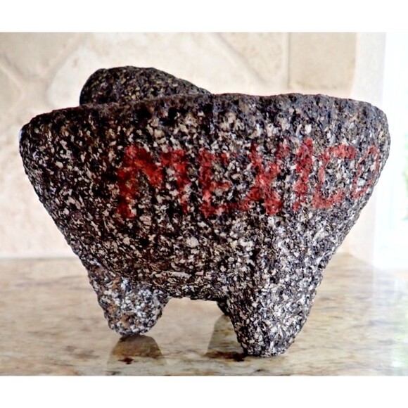Authentic MOLCAJETE Mexico Basalt Mortar & Pestle 7" dia Volcanic Lava Stone - Picture 10 of 16
